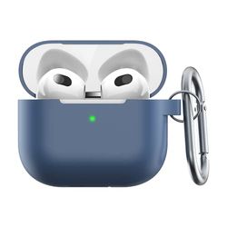 Keybudz Elevate Protective Case with Carabiner for Apple AirPods 3, Case Cover, Headphones Earphones Accessories Charging Case, Blue