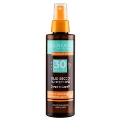 CLINIANS | Huile Sèche Protectrice Corps et Cheveux SPF30, avec Vitamine E, huile d'Amande, Argan et Jojoba, 150mL