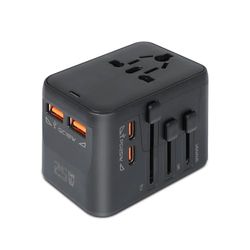 AiQInu Adattatore Universale Da Viaggi, con 2 USB-C 2 USB-A International Presa Universale Da Viaggio, GaN 25W Global Adattatore Presa Universale per UE USA Regno Unito Australia