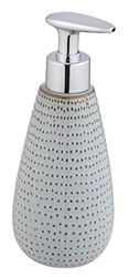 WENKO Dispensador de jabón Bellante, dosificador rellenable, cerámica de calidad con capacidad de 350 ml, superficie esmda con pequeños puntos, (an/prof x al): Ø 8 x 20,3 cm, azul (claro)