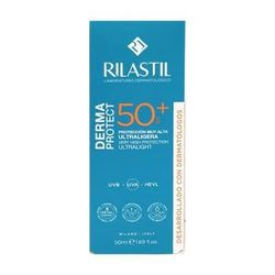 Rilastil - Dermaprotect 50+, solskyddsmedel, skyddar huden från UVB-strålar, UVA- och blått ljus, återfuktar och förhindrar åldrande, lämplig för alla hudtyper - 50 ml