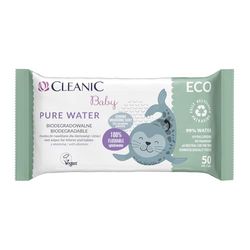 Cleanic Chusteczki nawilżane dla niemowląt Eco Pure Water dla dzieci i niemowląt - 99% skład na bazie wody - alantoina - bez perfum - jednorazowe - dla skóry wrażliwej - 50 sztuk