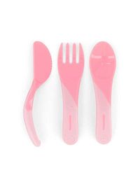 Twistshake Peuterbesteksets met Antislip Handvat, Kleuterbestek voor Baby Zelfvoeding, Vork, Mes en Lepel, BPA Vrij, 6 Maand+, Pastel Roze