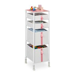 Relaxdays Meuble de Rangement pour Enfants, 4 tiroirs, Commode, env. 109,5 x 36 x 40,5 cm, Tissu et métal, Blanc/Rose