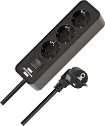 Brennenstuhl Extensão de tomadas com 3 tomadas de corrente (cabo de 1,5 m, com interruptor) preto