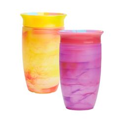 Munchkin Tasses Miracle 360 Bébé | Gobelet à Flux Libre pour Tout-Petits | Tasse d'Apprentissage | Sans BPA | Sans Déversement | Bouteille d'Eau Bébé | 12m+ | 296 ml | Pack de 2 | Rose/Jaune