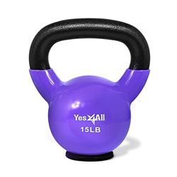 Yes4All N21X Vinylbelagd gjutjärn Kettlebell med skyddande gummibas, vattenkokare klockvikter set – flerfärgade kettlebells, violett, 6,8 kg