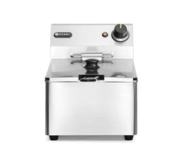 HENDI Freidora eléctrica, T ajustable hasta 190°C, termostato de seguridad, zona fría, con tapa y cesta de freír, tanque de aceite extraíble, 6L, 230V, 3300W, 265x430x(H)290mm, acero inoxidable