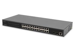 DIGITUS Conmutador de Red PoE Gigabit Gestionado de 27 Puertos - 24 Puertos RJ45 - 2 Puertos SFP - 1 Puerto de Consola - 450W PoE Presupuesto - Características L2 - 19 Pulgadas