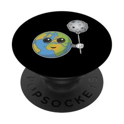 Tierra Planeta y Luna Globo Divertido Espacio PopSockets PopGrip Adhesivo