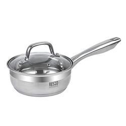 RESTO Cazo de Acero Inoxidable 18/10 Libra – 16/6,5 cm/1,4 L – Olla con Tapa de Cristal Resistente al Calor para inducción para Todo Tipo de cocinas