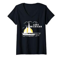 Mujer Puesta de sol en el lago Michigan Camiseta Cuello V