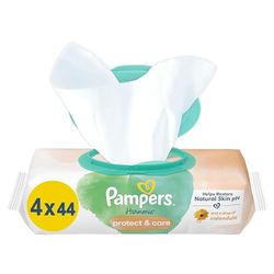 Pampers Harmonie Protect & Care Chusteczki Nawilżane dla Dzieci, 176 Sztuk (4 x 44), Pomagają Zachować Naturalne Ph Skóry, z Wyciągiem z Nagietka