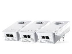 devolo Magic 2 wifi 6 (ax) Mesh Multiroom Kit: 3x WiFi Powerline-adaptrar, utdragbar kontakt (2,400 Mbits, Mesh, 6x Gigabit Ethernet-portar) idealisk för gaming, distansarbete, streaming, franska