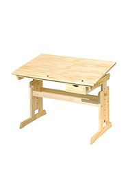 Inter Link - Bureau réglable en hauteur - Bureau pour enfants - Bureau pour élèves - Avec tiroir - Réglage de l'inclinaison - Support pour livres - Bois massif laqué naturel - Julia