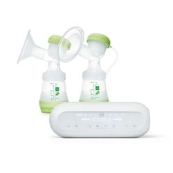 MAM Sacaleches 2 en 1 doble eléctrico y manual, contiene 1 copa de silicona suave, 2 biberones Easy Start anticólicos de 160 ml con tetinas tamaño 1, 2 recipientes para leche y alimentos