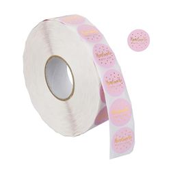 Relaxdays Roll, 2500 Set, Handmade with Love, Self-adhesive Labels, Round Gift Tag Stickers, Ø 25 mm, Pink/Gold, Paper, 3 x 11 cm