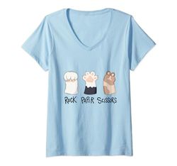 Mujer Camiseta Rock Paper Scissors con patas de gato, juego de manos, divertido amante de los gatos Camiseta Cuello V