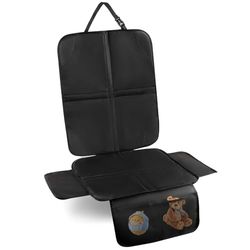 Cozary Protector de Asiento de Coche para Niños – Impermeable y Fácil de Limpiar, Cubreasiento Trasero para Sillas de Coche, Portabebés y Elevadores, con Bolsillos de Almacenamiento