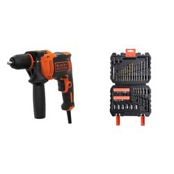 BLACK+DECKER BEH710K Taladro Percutor con Cable 710 W, Portabrocas 13 mm, Impactos 0-47.600 ipm & A7188-XJ Kit de 50 Piezas, Brocas de Titanio para Metal 5-6 mm, Brocas para Mampostería