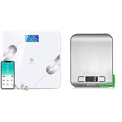 Etekcity Bluetooth Body Fat Scales, Digital Smart Weighing Weight Bathroom Scales etc,28st/180kg/400lb, White & Digital Kitchen Scales, Incredible Precision up to 1 g (5 kg Maximum Weight), Silver