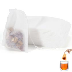 100 Pezzi Infusore per Tisane 7cm X 9cm, Iinfusore tè con Coulisse, Filtro Tea Usa e Getta per Tè Sfuso, Tè Aromatizzato, Spezie, Vaniglia, Lavanda, Caffè