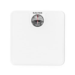 Salter Pèse Personne Mécanique avec Aiguille, Balance Analogique avec Cadran Rotatif Grossissant Facile à Lire, Design Compact et Rembourré, Garantie 15 ans, Capacité 133KG, Sans Pile, Blanc