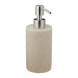Relaxdays Dispensador Jabón, Jabonera 180 ml Redonda, Rellenable, Baño, Cocina, Dosificador Gel Ducha o Loción, Beige, Acero Inoxidable