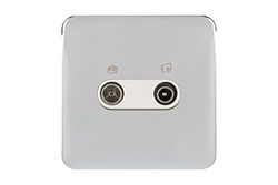 Schneider Electric Lisse Skruvlös Deco – dubbel TV/FM antennuttag, 240V, GGBL7020WPCS, polerad krom med vit insats