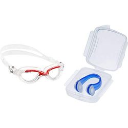 Cressi Flash Occhialini Nuoto a Oculari Separati con Lenti Infrangibili, Trasparente/Rosso/Lenti Chiare + Clip Stringinaso, Clear/Blu