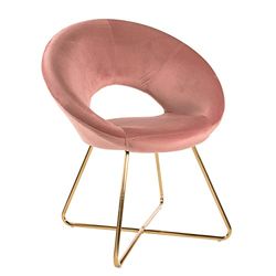 Montemaggi Fluwelen stoel met gouden poten, cirkelvormig, bureaustoel, woonkamerstoel, ergonomische stoelen, 71 x 59 x 84 cm, poederroze
