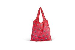 BRISA VW Collection - Volkswagen Reusable Polyester Shopping Bag Grocery Sack with T1 Bus Campervan Motif (Vintage Logo/Red)