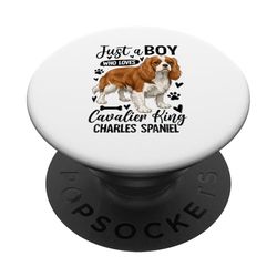 Just A Boy Who Loves Cavalier King Charles Spaniel Dog Owner PopSockets Adhesive PopGrip