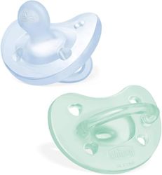 Chicco PhysioForma Sucette en silicone 2-6 mois, 2 pièces, Ensemble de gommettes 2-6 mois, Nouvelle version, Bleu
