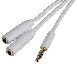 Pro Signal PSG3110-1M 3.5mm Stereo Plug to 2x 3.5mm Stereo Socket Slim Lead, 1m, White