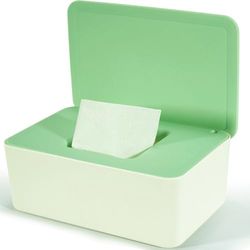 Wet Wipes Box for Baby, Wet Wipes Box for Wet Toilet Paper, Green Storage Box with Lid Holds Wipes, Wet Paper Box for Home and Office