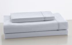 Juego de sábanas satén efecto listado color blanco Cama de 105 (3 piezas) - 100% algodón - 300 hilos - Gramage: 118