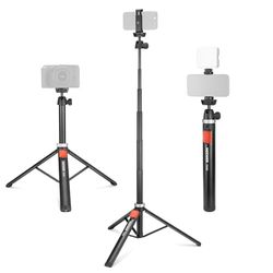 NEEWER Trípode para Móvil Celular y Cámara con Control Remoto, 165,5cm Metal Selfie Stick Travel Vlog para iPhone con Soporte Mini Phone Trípode Cámara Portátil para Canon Sony DLSR GoPro,TS05