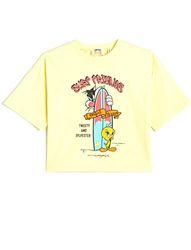 Koton Girls's Sylvester and Tweety Licenced Short Sleeve Bedrukt Katoenen T-shirt, geel (153), 4-5 Jaar