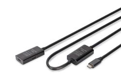 DIGITUS Actieve USB-verlengkabel - USB-C vrouwelijk naar USB-C mannelijk - 10 m - USB 3.2 Gen1-5 Gbit/s - Plug & Play - met signaalversterker - Zwart