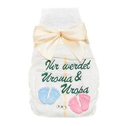 Hon kommer att bli Uroma och Uropa, tanjo broderad blöja, kräm, graviditet förkunna far-morföräldrar, graviditet tillkännage Uroma Uropa, hon kommer att bli mor- och farföräldrar