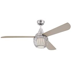 Graham 72208 plafondventilator van 132 cm, glanzend nikkel, dimbare led met opaalmelkglas en kooischerm, inclusief afstandsbediening