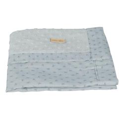roba Couverture Bébé Bio "Lil Planet" 80x80 cm - Certifié GOTS et OEKO-TEX - Double Face - Mini Pompons et Motif Pois - Bleu Clair