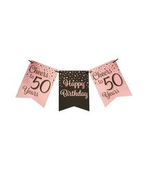 PD-Party 7024007 Feest Vlag Banier | Viering | Party - 50, Roze/Zwart, 8.5cm Lengte x 8.5cm Breedte x 7.5cm Hoogte