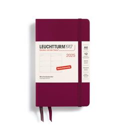 LEUCHTTURM1917 370551 Agenda semanal 2025, bolsillo A6, tapa dura, planificador de 12 meses, 80 g, a rayas, Port Red