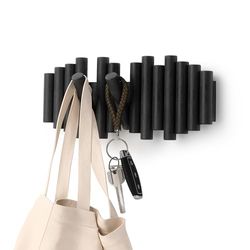 Umbra Picket Appendiabiti da parete con 5 ganci ribaltabili, Pino, Nero