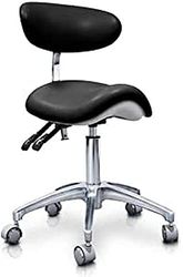 QUIRUMED Tabouret Poney Hydraulique Elite, Noir, Multidisciplinaire, Acier Inoxydable, Simili-Cuir, Dossier Ergonomique, Rembourrage en polyuréthane, Hauteur réglable