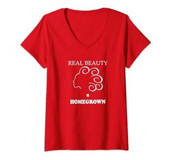 Donna Real Beauty is HomeGrown - Capelli naturali neri, crespi, ricci Maglietta con Collo a V