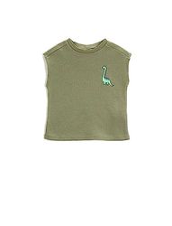 Koton Babyboy Dinosaur Gedrukt Detail Mouwloos T-shirt Textured Crew Neck, kaki (894), 2-3 Jaar