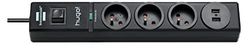 Brennenstuhl 1150611503 Hugo Extensão de 3 tomadas/2 tomada USB com proteção contra picos de tensão, cabo 2 m, 230 V, preto